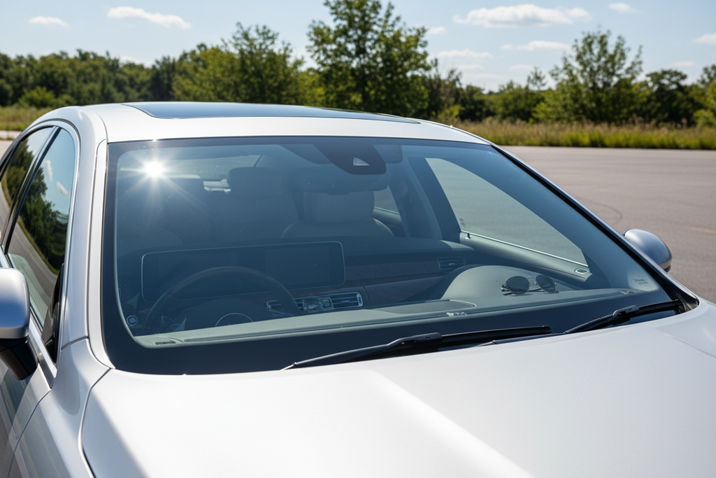 Car under bright sun with clean interior dashboard and streak-free glass
